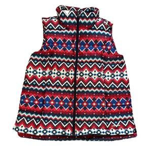 Lands' End Womens Vest Sz XL Quilted Full Zip‎ Southwestern Print Red White Blue